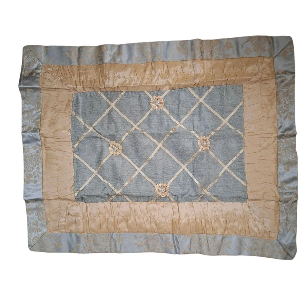 Gold Blue Damask Pillow Standard‎ Sham 21x27 x2
